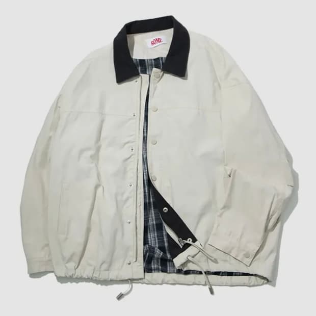 썸플레이스 배색 자켓 아이보리