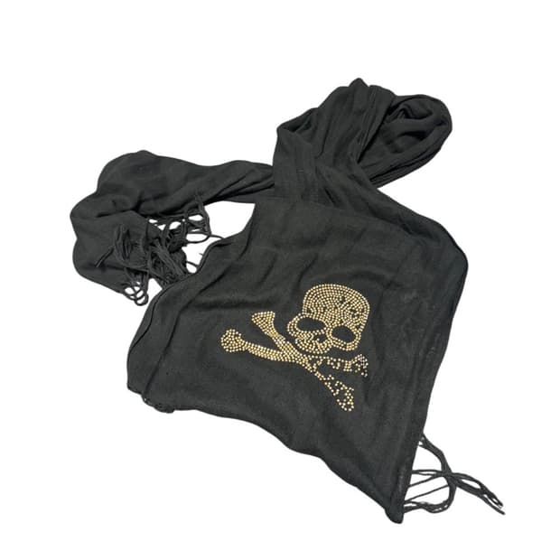 00s Skull Printed Black Scarf