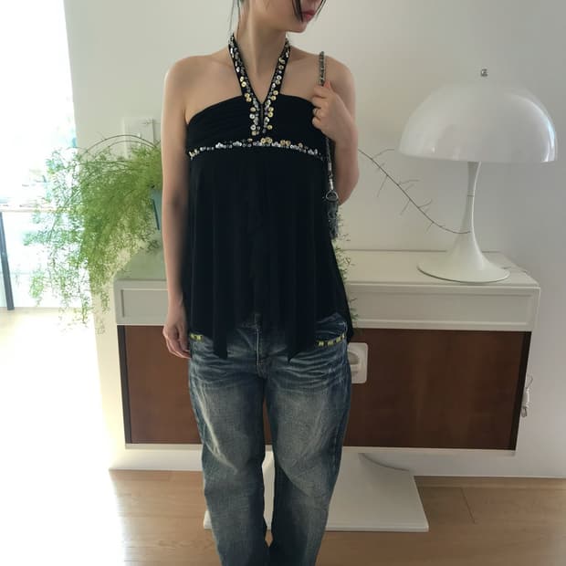 vintage halter neck beaded top