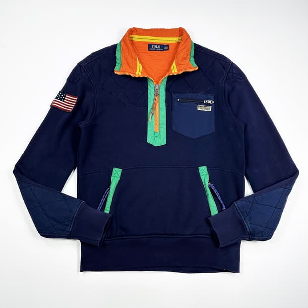 폴로 랄프로렌 퀼팅 성조기 반집업 맨투맨 네이비 M