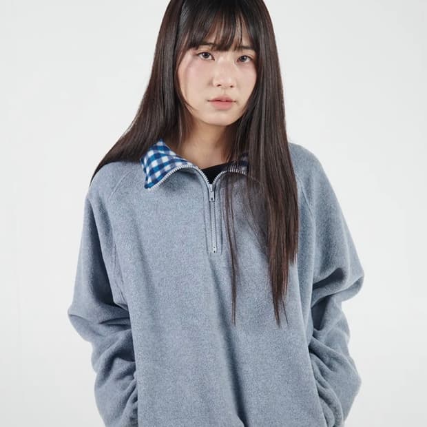 무음 더블 플리스 아노락 블루 그레이