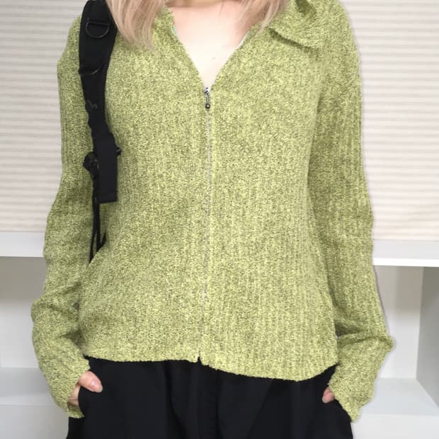 jpn vintage bokashi green knit zipup