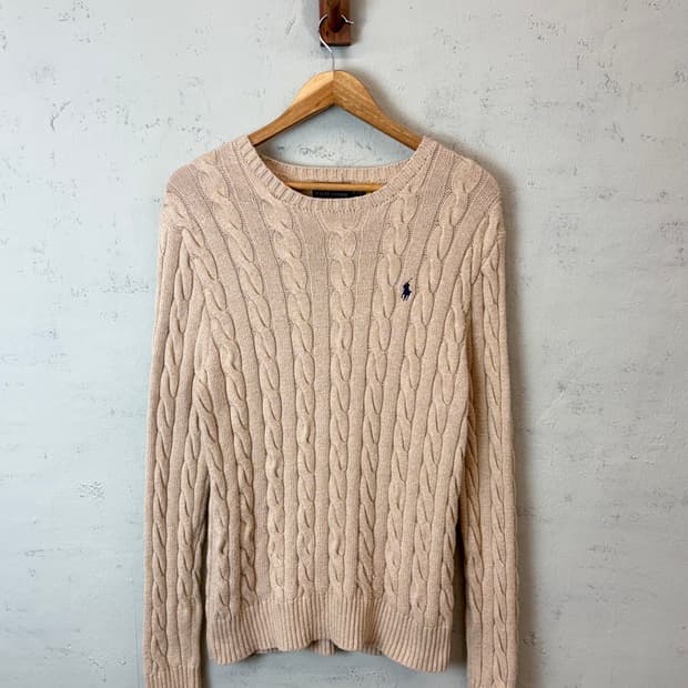 폴로랄프로렌 큐알 인증 베이지 케이블 니트