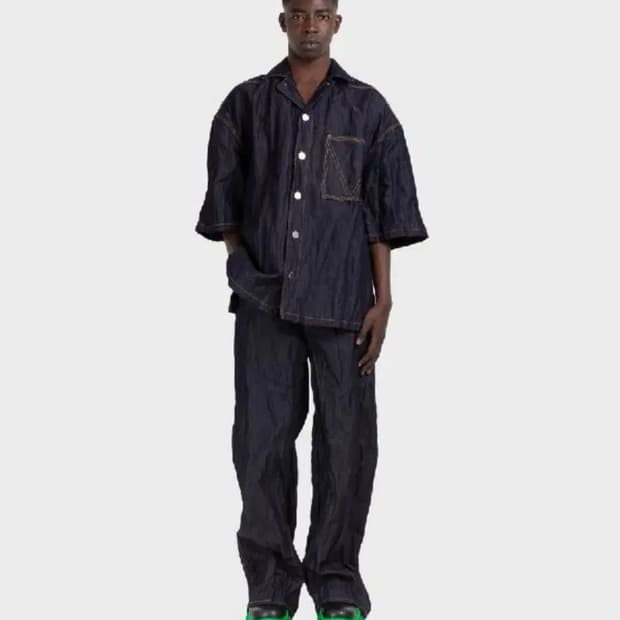 [48] 보테가베네타 메탈릭 크링클 트윌 생지 데님 반팔 셔츠 자켓