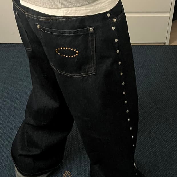 AFB SUPER BAGGY STUDDED PANTS INDIGO XL