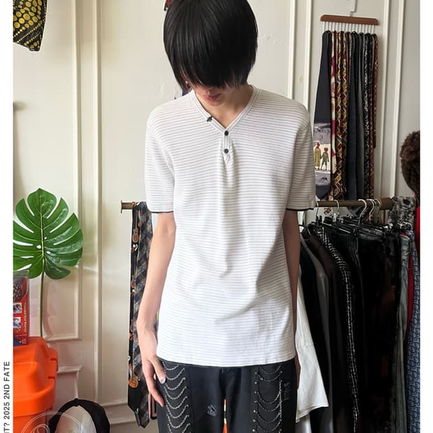 NICOLE CLUB FOR MEN 1/2 White Stripe Top