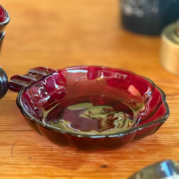 프랑스 빈티지 루비레드 글라스 스몰 트레이