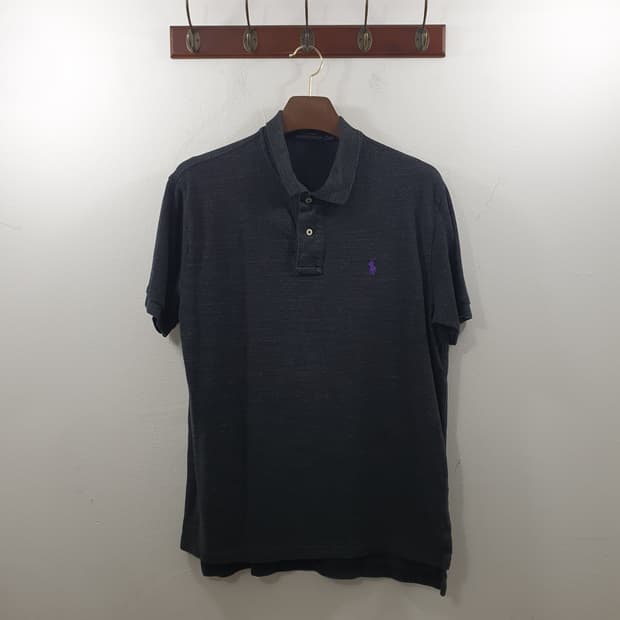 추L-XL 폴로랄프로렌 남성 차콜 오버핏 포니 카라 면 반팔티셔츠