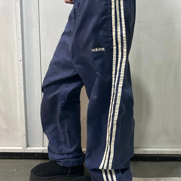 90s ADIDAS 네이비 &아이보리 나일론 트랙팬츠