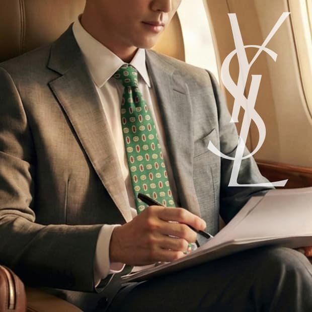 입생로랑 실크 그린 도트 패턴 넥타이 9.3cm A등급 E850
