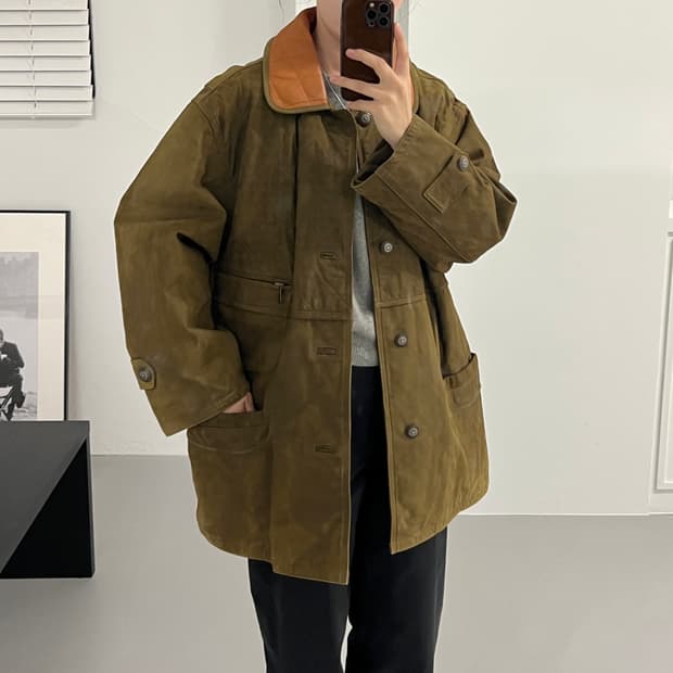 빈티지 이탈리안 레더 워크 자켓(올리브 브라운)