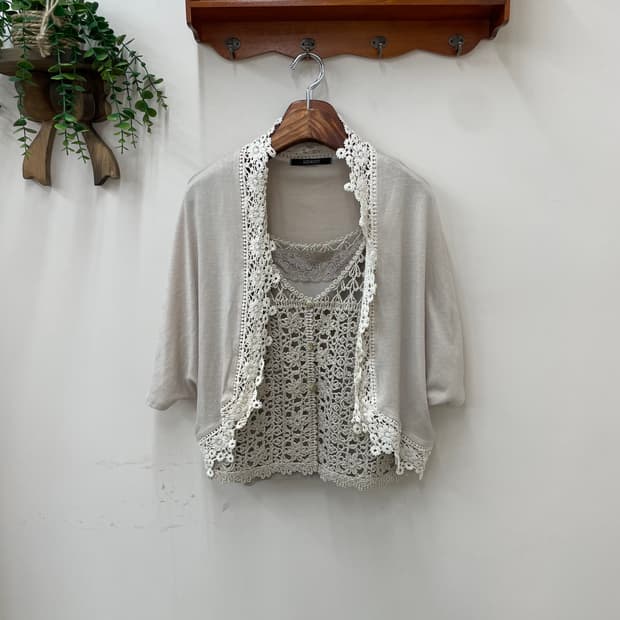 페어리 모리 상의 미니 코디 세트 볼레로.나시.크로쉐슬리브