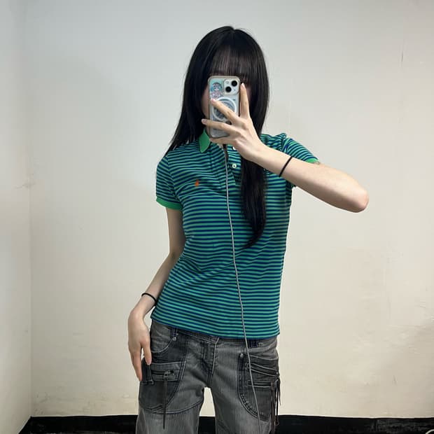 Polo green stripe collar T-shirts