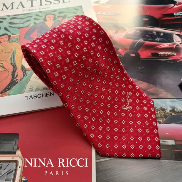 니나리치 실크 레드 패턴 넥타이 9.6cm A등급 A18641
