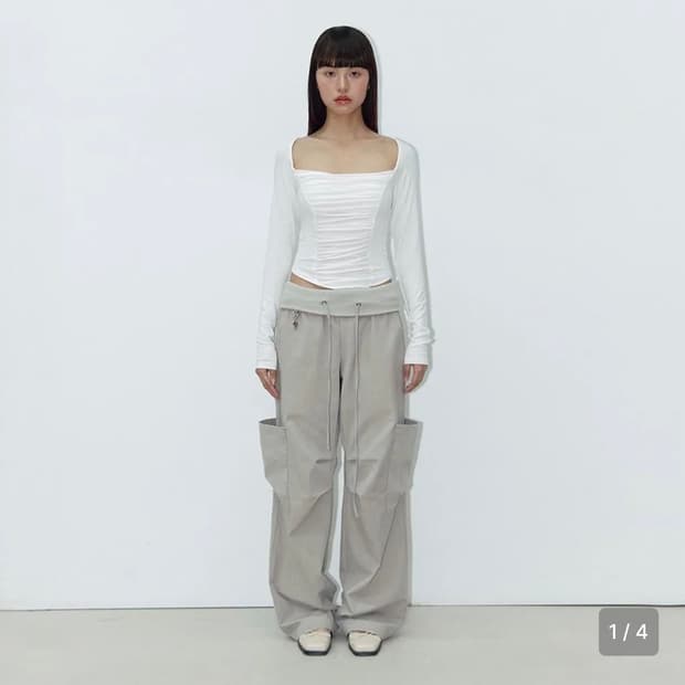 아수라 BLOCK BAND CARGO PANTS (BEIGE)