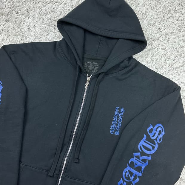 [XL] 정품 크롬하츠 버티컬 롱 헤비웨이트 집업 후드 블랙