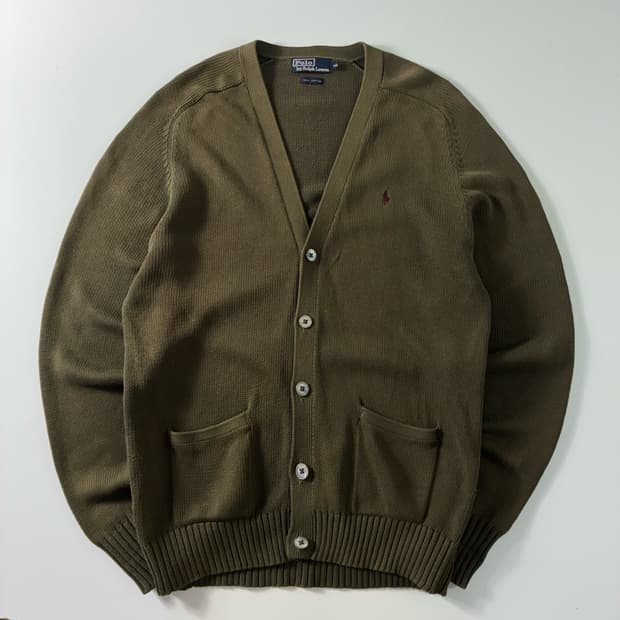 Polo  폴로 랄프로렌 자수 코튼 포켓 카키 니트가디건 