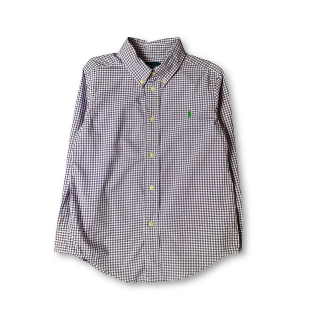 폴로랄프로렌 키즈 그린포니 퍼플 마이크로 체크 긴팔 셔츠 5