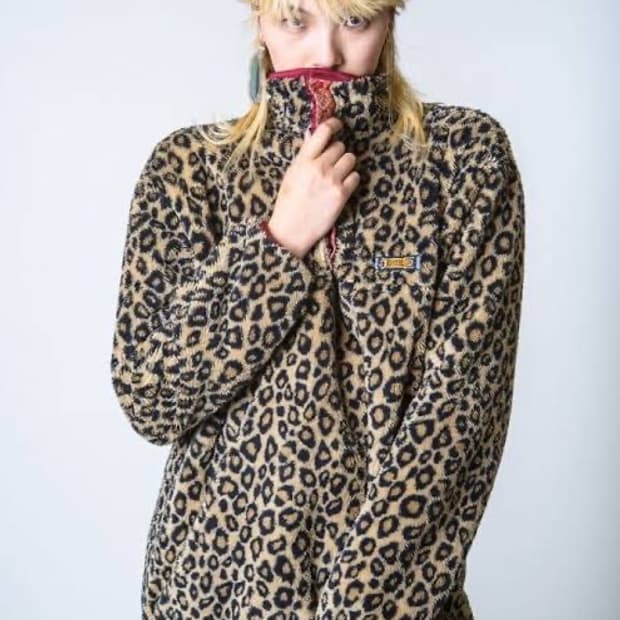Kapital 레오파드 패턴 플리스 집업 블루종