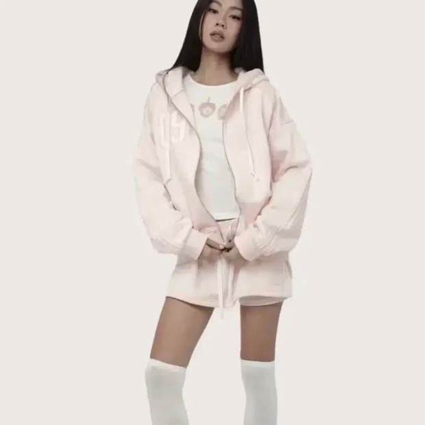 새상품) 클리시어 09 후드집업 핑크 논기모