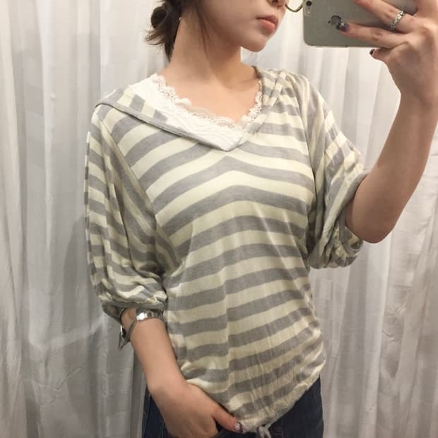 JPN Vintage 모리걸 스프라이트 반팔 니트 후디