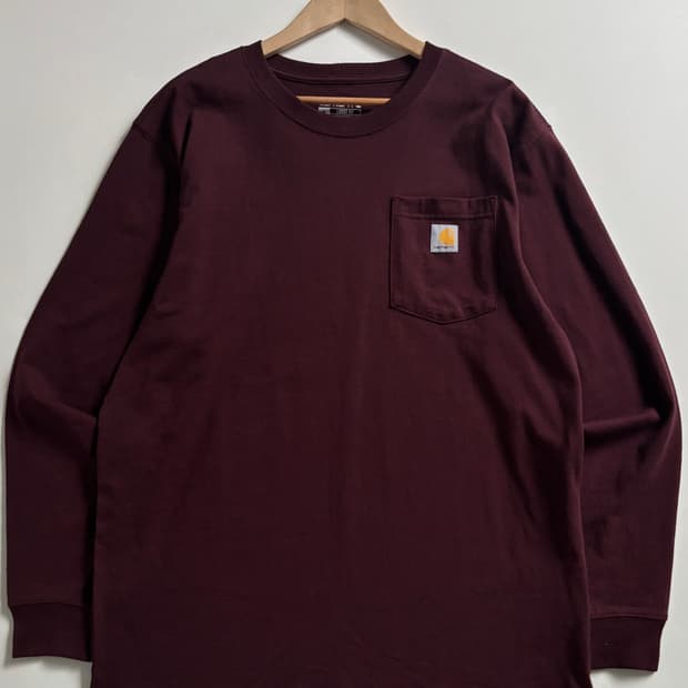 Carhartt 칼하트 포켓로고 버건디 코튼 슬리브