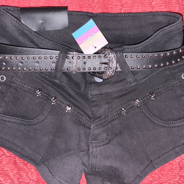 y2k깔 펑크 고딕 해골 스터드 펀칭 벨트 세트 마이크로 숏팬츠