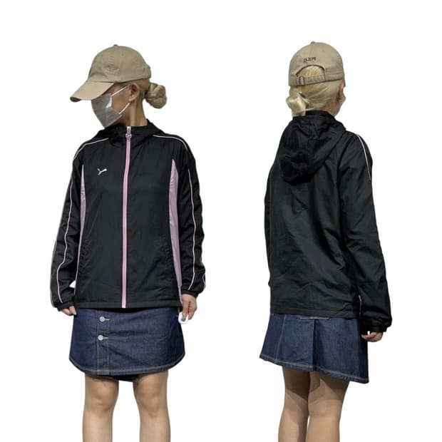 푸마 블랙 핑크 포인트 사이드 라인 바람막이 트랙 자켓 S