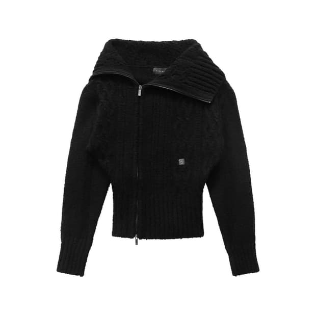 트리밍버드 투웨이 언발란스 오프숄더 니트 집업 블랙