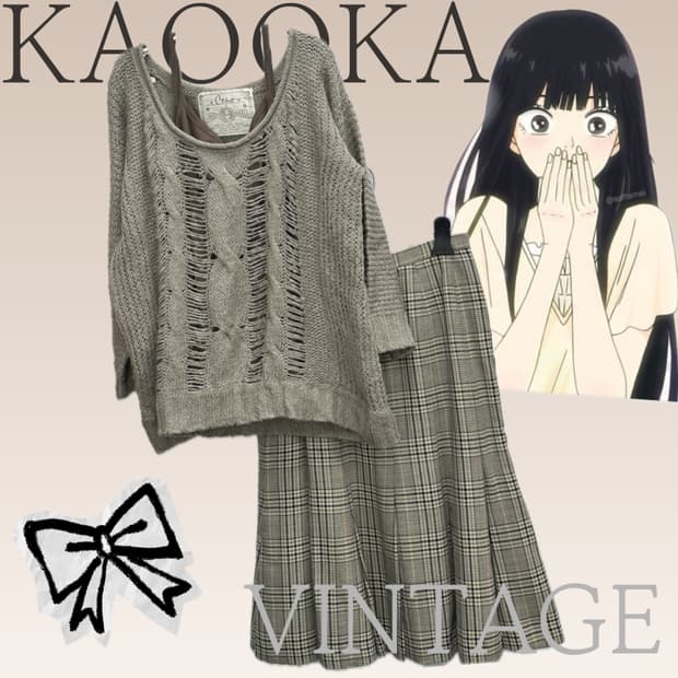 🤎사와코의 에스닉 코디세트🤎 그런지 니트 레이어드 체크스커트 모리걸