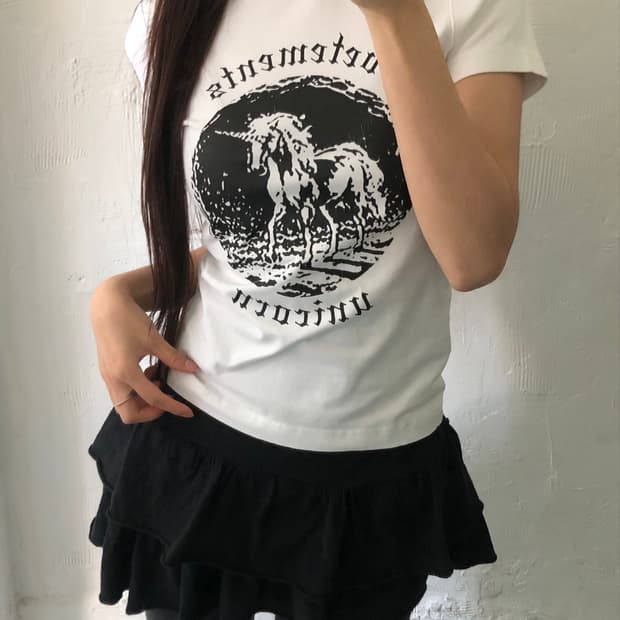Vetements 베트멍 화이트 더블 유니콘 티셔츠