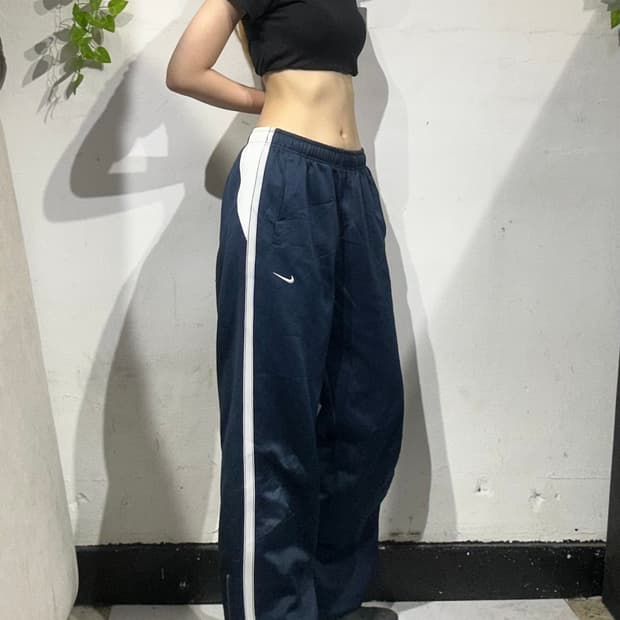 00s 나이키 네이비 화이트 사이드 라인 와이드 팬츠 L