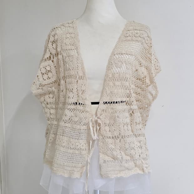모리걸 아이보리 크로셰 뜨개니트 가디건