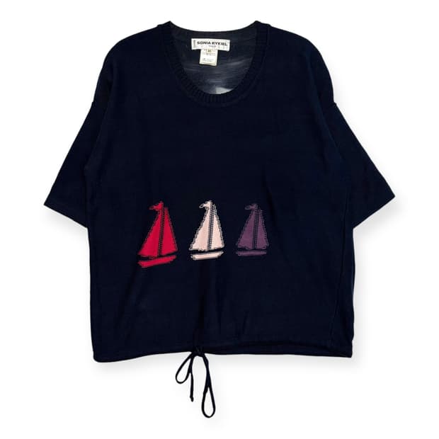 소니아리키엘 패턴 니트 반팔 티셔츠