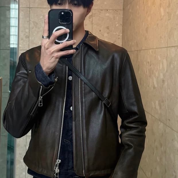 토니웩 크롭레더자켓 다크브라운