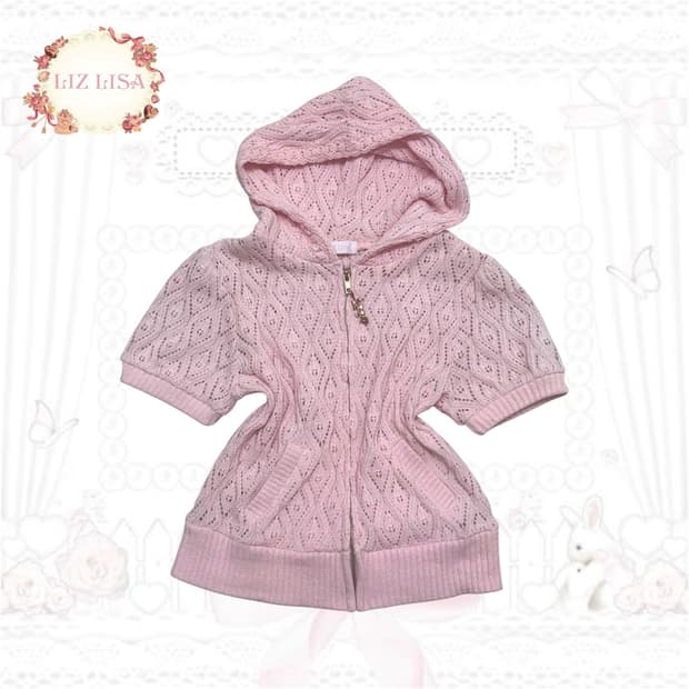 리즈리사 리본하트참 핑크 반팔 집업 히메갸루 라떼갸루 일본빈티지