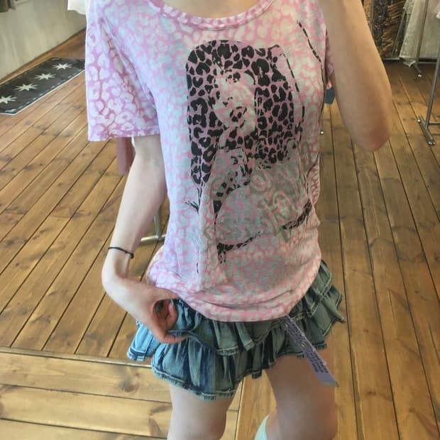 히스테릭글래머 핑크 호피 반팔티