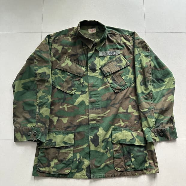 60s 미군 오리지널 베트남전 ERDL 패턴 정글 퍼티그 자켓 미디움 롱