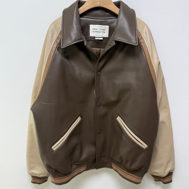 나우앤투모로우 레더 바시티자켓