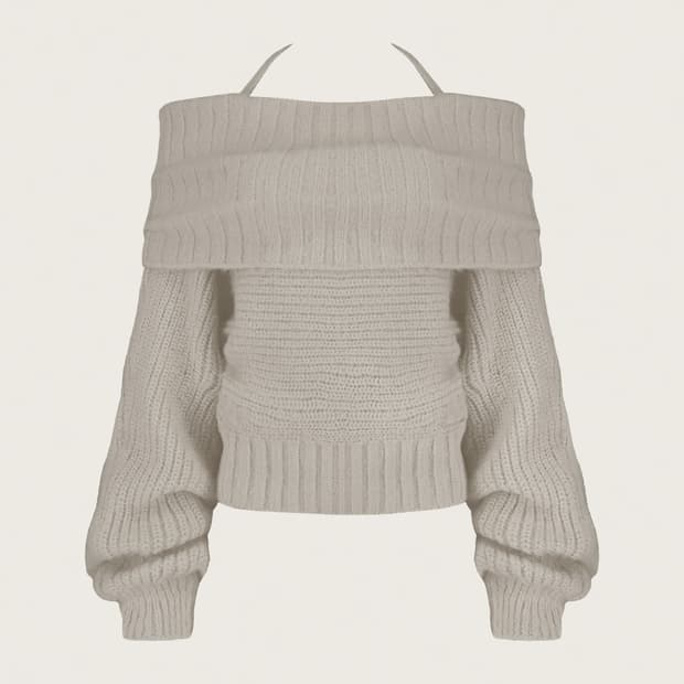 [택O 새상품] 클리시어 워니하우스 팔레트 오프 숄더 리본 니트 마롱라떼