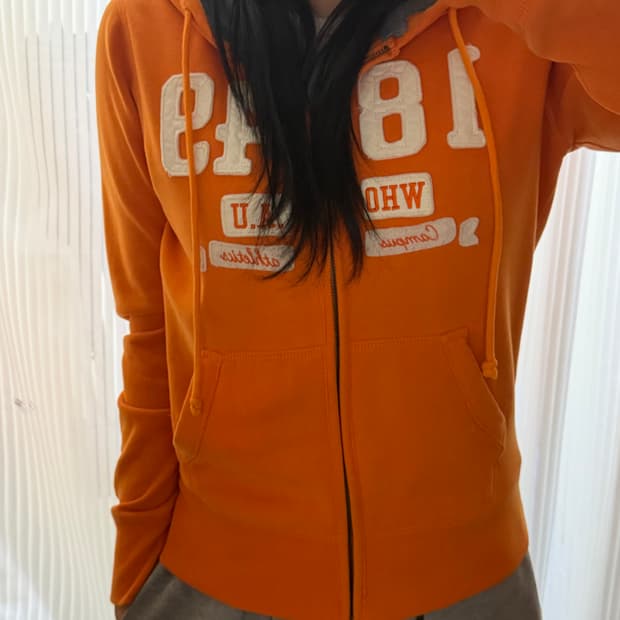 후아유 오렌지 후드집업 s