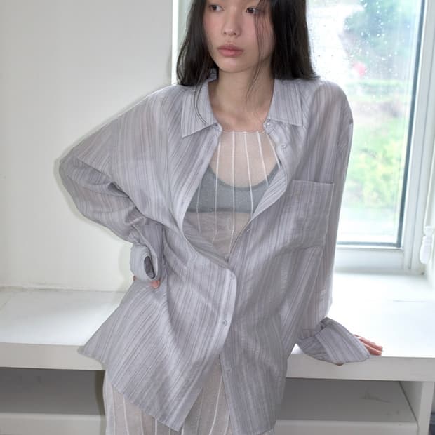 (새상품/택O) 오버듀플레어 오버사이즈 텍스쳐 셔츠 그레이