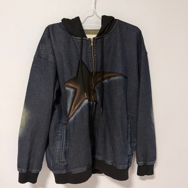 엑스톤즈 빈티지 워싱 스타 데님 후드집업