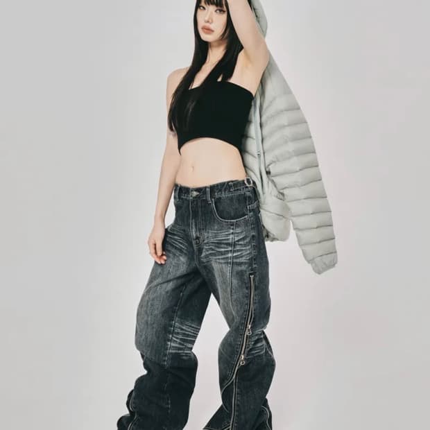 스키즘인듀싱 CONVERTIBLE ZIP UP JEANS BLUE