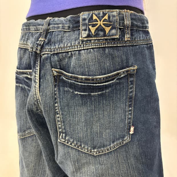 90s 올드스쿨 빈티지 오버와이드 진청 절개 팬츠