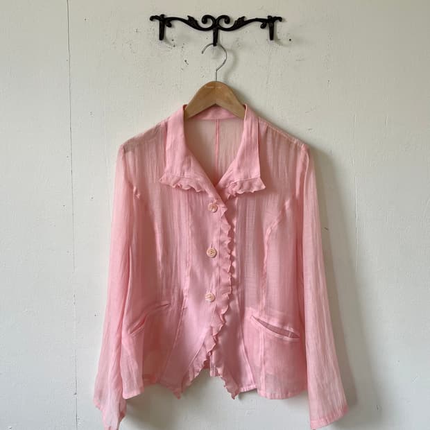 Japan vtg 시스루 핑크 셔링 자켓