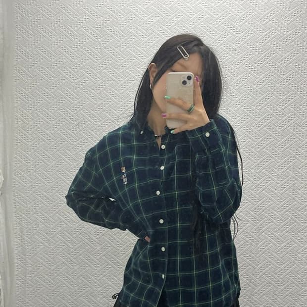 예일 베어자수 버튼다운 홀리데이 그린 셔츠 L C06738