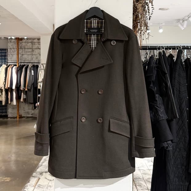 버버리 블랙라벨 다크브라운 울 피코트