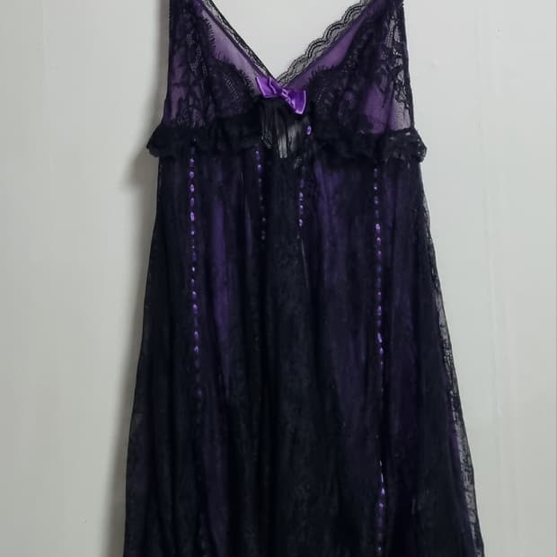 S ) 에블린 블랙/퍼플 레이스 슬립