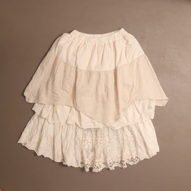 일본빈티지 린넨 레이어드 프릴 롱스커트 A865